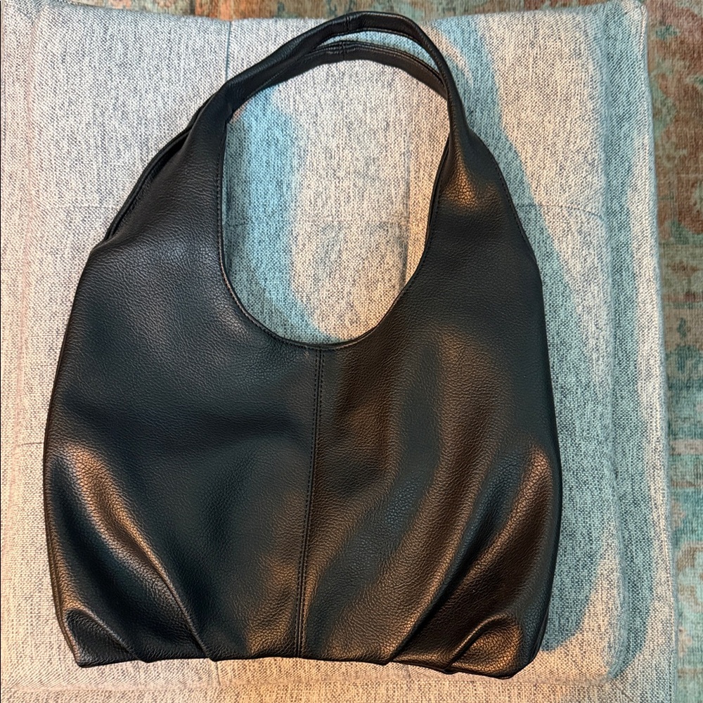 Classic Black Vegan Leather Hobo Tote - Women's Shoulder Bag